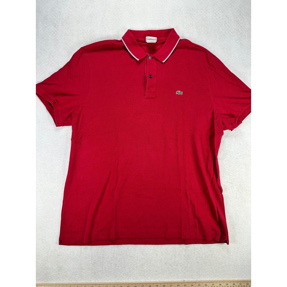 Lacoste Mens Red Regular Fit Pique Polo Shirt Size 8 3XL Short Sleeve - Picture 1 of 6